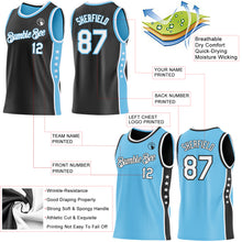 Load image into Gallery viewer, Custom Reversible Black White-Sky Blue Double Side Star Sublimation Basketball Suit Jersey
