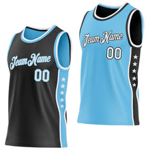 Load image into Gallery viewer, Custom Reversible Black White-Sky Blue Double Side Star Sublimation Basketball Suit Jersey
