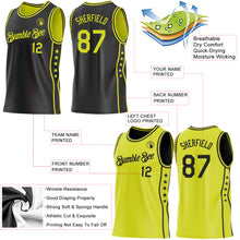 Load image into Gallery viewer, Custom Reversible Black Neon Yellow Double Side Star Sublimation Basketball Suit Jersey
