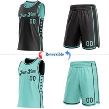 Load image into Gallery viewer, Custom Reversible Black Ice Blue Double Side Star Sublimation Basketball Suit Jersey
