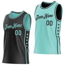 Load image into Gallery viewer, Custom Reversible Black Ice Blue Double Side Star Sublimation Basketball Suit Jersey
