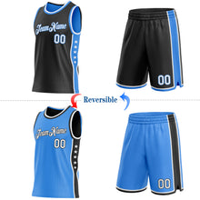 Load image into Gallery viewer, Custom Reversible Black White-Powder Blue Double Side Star Sublimation Basketball Suit Jersey
