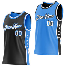 Load image into Gallery viewer, Custom Reversible Black White-Powder Blue Double Side Star Sublimation Basketball Suit Jersey
