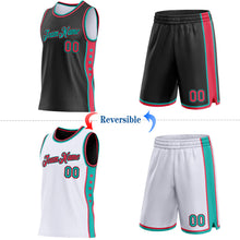 Load image into Gallery viewer, Custom Reversible Black Neon Pink-Aqua Double Side Star Sublimation Basketball Suit Jersey

