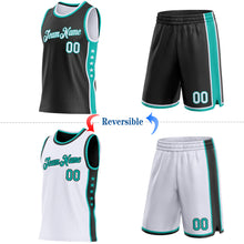 Laden Sie das Bild in den Galerie-Viewer, Custom Reversible Black White-Aqua Double Side Star Sublimation Basketball Suit Jersey
