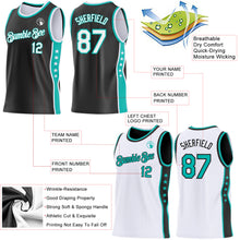 Laden Sie das Bild in den Galerie-Viewer, Custom Reversible Black White-Aqua Double Side Star Sublimation Basketball Suit Jersey
