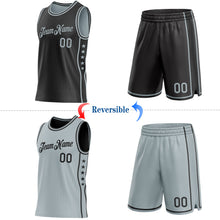 Laden Sie das Bild in den Galerie-Viewer, Custom Reversible Black Silver Double Side Star Sublimation Basketball Suit Jersey
