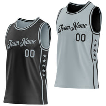 Laden Sie das Bild in den Galerie-Viewer, Custom Reversible Black Silver Double Side Star Sublimation Basketball Suit Jersey
