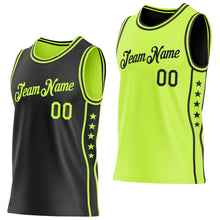 Laden Sie das Bild in den Galerie-Viewer, Custom Reversible Black Neon Green Double Side Star Sublimation Basketball Suit Jersey
