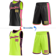 Laden Sie das Bild in den Galerie-Viewer, Custom Reversible Black Neon Green-Pink Double Side Star Sublimation Basketball Suit Jersey
