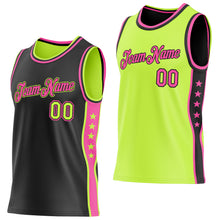 Laden Sie das Bild in den Galerie-Viewer, Custom Reversible Black Neon Green-Pink Double Side Star Sublimation Basketball Suit Jersey
