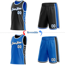 Load image into Gallery viewer, Custom Reversible Black White-Blue Double Side Star Sublimation Basketball Suit Jersey
