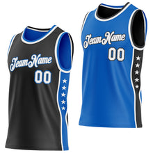 Load image into Gallery viewer, Custom Reversible Black White-Blue Double Side Star Sublimation Basketball Suit Jersey
