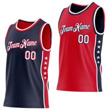 Laden Sie das Bild in den Galerie-Viewer, Custom Reversible Navy White-Red Double Side Star Sublimation Basketball Suit Jersey
