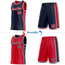 Laden Sie das Bild in den Galerie-Viewer, Custom Reversible Navy Red-White Double Side Star Sublimation Basketball Suit Jersey

