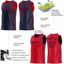 Load image into Gallery viewer, Custom Reversible Navy Red Double Side Star Sublimation Basketball Suit Jersey
