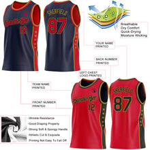 Загрузить изображение в средство просмотра галереи, Custom Reversible Navy Red-Old Gold Double Side Star Sublimation Basketball Suit Jersey
