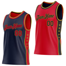 Загрузить изображение в средство просмотра галереи, Custom Reversible Navy Red-Old Gold Double Side Star Sublimation Basketball Suit Jersey
