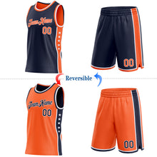 Load image into Gallery viewer, Custom Reversible Navy Orange-White Double Side Star Sublimation Basketball Suit Jersey
