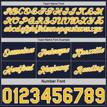 Laden Sie das Bild in den Galerie-Viewer, Custom Reversible Navy Gold-White Double Side Star Sublimation Basketball Suit Jersey
