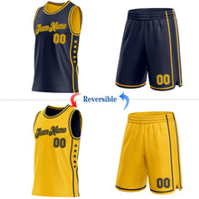 Load image into Gallery viewer, Custom Reversible Navy Gold Double Side Star Sublimation Basketball Suit Jersey
