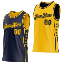 Load image into Gallery viewer, Custom Reversible Navy Gold Double Side Star Sublimation Basketball Suit Jersey
