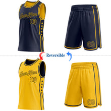 Load image into Gallery viewer, Custom Reversible Navy Gold Double Side Star Sublimation Basketball Suit Jersey
