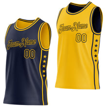 Load image into Gallery viewer, Custom Reversible Navy Gold Double Side Star Sublimation Basketball Suit Jersey
