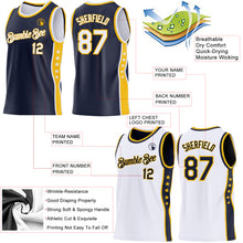 Charger l'image dans la galerie, Custom Reversible Navy White-Gold Double Side Star Sublimation Basketball Suit Jersey
