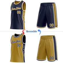 Load image into Gallery viewer, Custom Reversible Navy Old Gold-White Double Side Star Sublimation Basketball Suit Jersey

