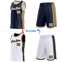 Load image into Gallery viewer, Custom Reversible Navy White-Old Gold Double Side Star Sublimation Basketball Suit Jersey
