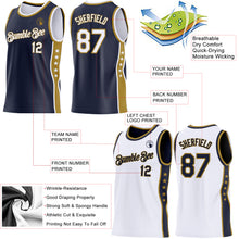 Load image into Gallery viewer, Custom Reversible Navy White-Old Gold Double Side Star Sublimation Basketball Suit Jersey
