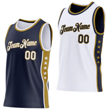 Load image into Gallery viewer, Custom Reversible Navy White-Old Gold Double Side Star Sublimation Basketball Suit Jersey
