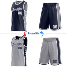 Загрузить изображение в средство просмотра галереи, Custom Reversible Navy White-Gray Double Side Star Sublimation Basketball Suit Jersey
