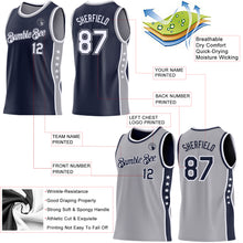 Загрузить изображение в средство просмотра галереи, Custom Reversible Navy White-Gray Double Side Star Sublimation Basketball Suit Jersey
