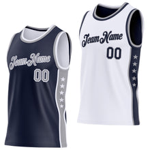 Load image into Gallery viewer, Custom Reversible Navy Gray-White Double Side Star Sublimation Basketball Suit Jersey
