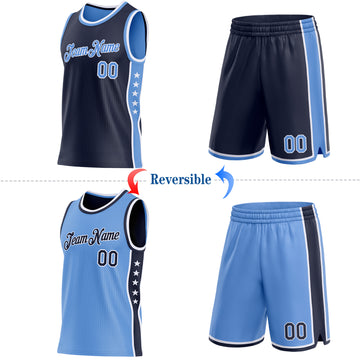 Custom Reversible Navy Lakes Blue-White Double Side Star Sublimation Basketball Suit Jersey