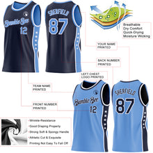 Загрузить изображение в средство просмотра галереи, Custom Reversible Navy Lakes Blue-White Double Side Star Sublimation Basketball Suit Jersey
