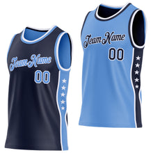 Загрузить изображение в средство просмотра галереи, Custom Reversible Navy Lakes Blue-White Double Side Star Sublimation Basketball Suit Jersey
