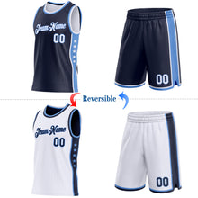 Load image into Gallery viewer, Custom Reversible Navy White-Lakes Blue Double Side Star Sublimation Basketball Suit Jersey
