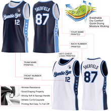 Load image into Gallery viewer, Custom Reversible Navy White-Lakes Blue Double Side Star Sublimation Basketball Suit Jersey
