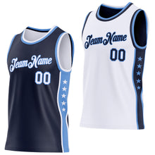 Load image into Gallery viewer, Custom Reversible Navy White-Lakes Blue Double Side Star Sublimation Basketball Suit Jersey
