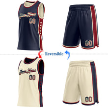 Laden Sie das Bild in den Galerie-Viewer, Custom Reversible Navy Vintage USA Flag-Cream Double Side Star Sublimation Basketball Suit Jersey
