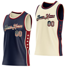 Laden Sie das Bild in den Galerie-Viewer, Custom Reversible Navy Vintage USA Flag-Cream Double Side Star Sublimation Basketball Suit Jersey
