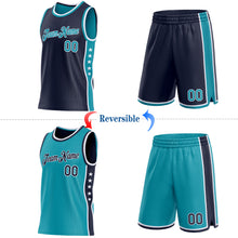 Load image into Gallery viewer, Custom Reversible Navy Teal-White Double Side Star Sublimation Basketball Suit Jersey
