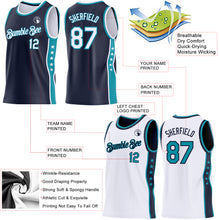 Load image into Gallery viewer, Custom Reversible Navy White-Teal Double Side Star Sublimation Basketball Suit Jersey

