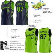 Load image into Gallery viewer, Custom Reversible Navy Neon Green Double Side Star Sublimation Basketball Suit Jersey
