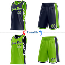 Charger l'image dans la galerie, Custom Reversible Navy Neon Green-White Double Side Star Sublimation Basketball Suit Jersey
