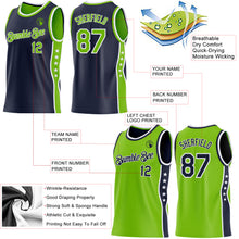 Charger l'image dans la galerie, Custom Reversible Navy Neon Green-White Double Side Star Sublimation Basketball Suit Jersey
