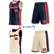 Загрузить изображение в средство просмотра галереи, Custom Reversible Navy Red-Cream Double Side Star Sublimation Basketball Suit Jersey
